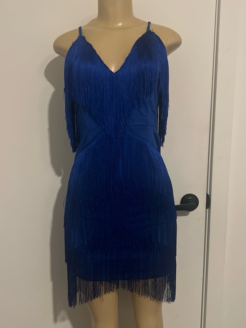 Royal Blue Fringe Spaghetti-Strap Dress